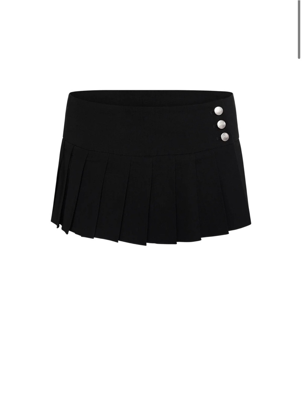 I Am Gia Black Pleated Mini Skirt — Silver Buttons